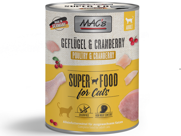 Mac's Katten Natvoer Blikjes 800g gevogelte & cranberry